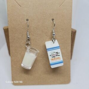 Milk Carton & Glass Earrings Fun Novelty Dangle Drop Earrings Women NEW